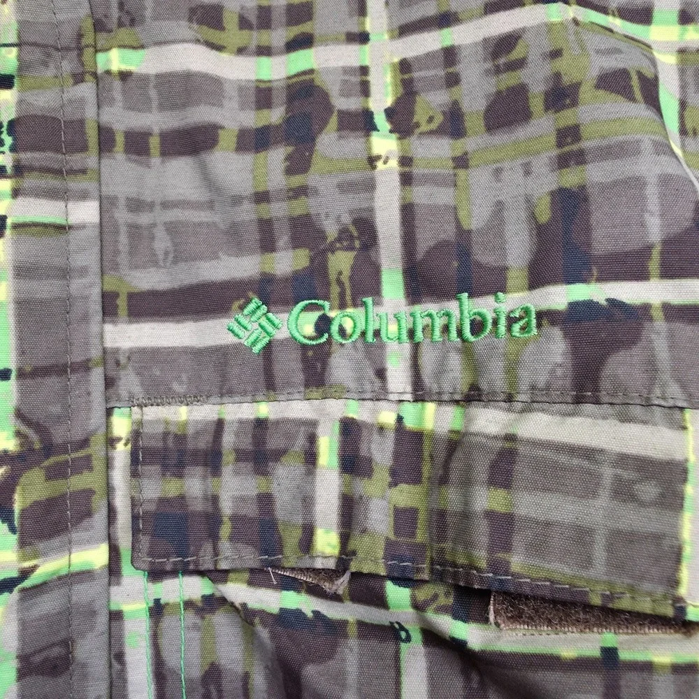Columbia Jacket Youth 8 Brown Green Plaid Fleece Lined Insulate Outdoor Gorpcore